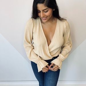 Long sleeved tan deep v top